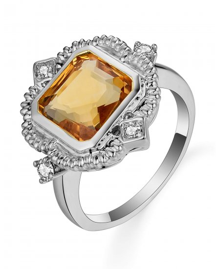 EMERALD CUT CITRINE DIAMOND RING (TR5532)