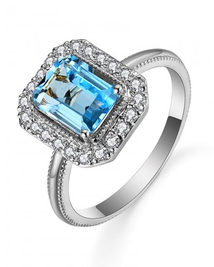 EMERALD CUT SWISS BLUE TOPAZ DIAMOND RING (TR5540)