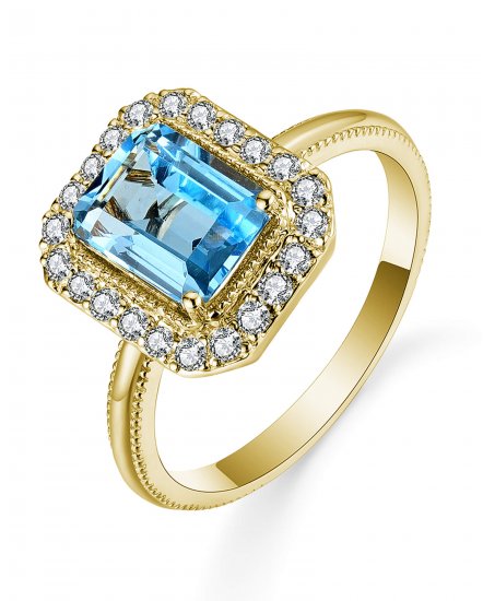 EMERALD CUT SWISS BLUE TOPAZ DIAMOND RING (TR5540)