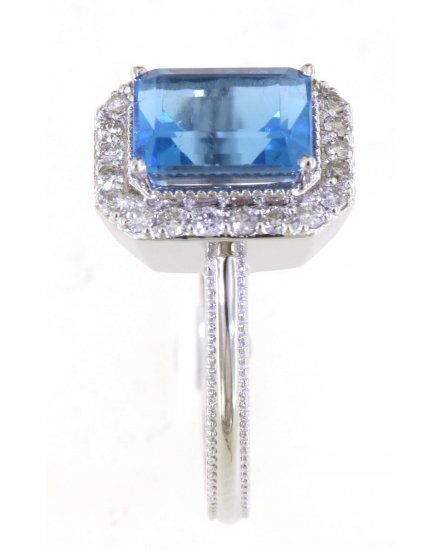 EMERALD CUT SWISS BLUE TOPAZ DIAMOND RING (TR5540)