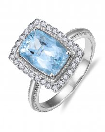 CUSHION AQUAMARINE DIAMOND RING (TR5540C)