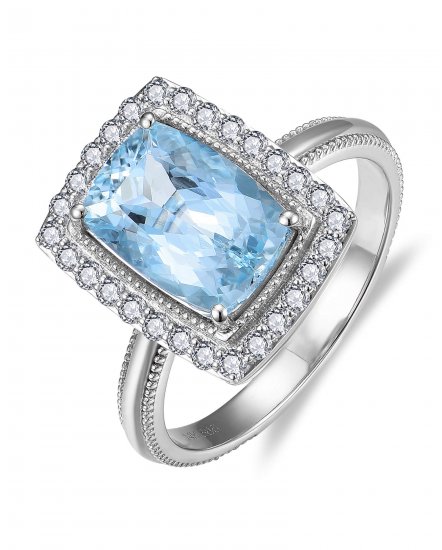 CUSHION AQUAMARINE DIAMOND RING (TR5540C)