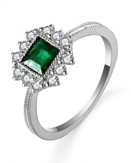 PRINCESS CUT EMERALD DIAMOND RING (TR5560)