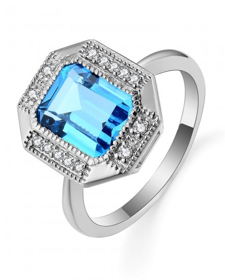 EMERALD CUT SWISS BLUE TOPAZ DIAMOND RING (TR5563)