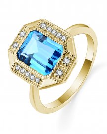EMERALD CUT SWISS BLUE TOPAZ DIAMOND RING (TR5563)