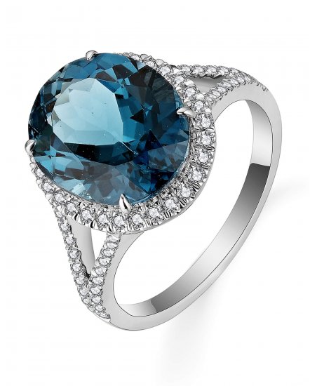 OVAL LONDON BLUE TOPAZ DIAMOND RING (TR5577)