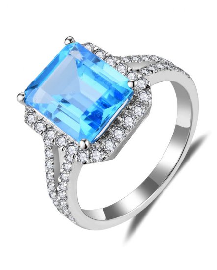 EMERALD CUT SWISS BLUE TOPAZ DIAMOND RING (TR5597)