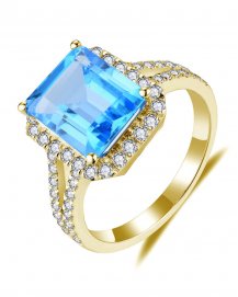 EMERALD CUT SWISS BLUE TOPAZ DIAMOND RING (TR5597)