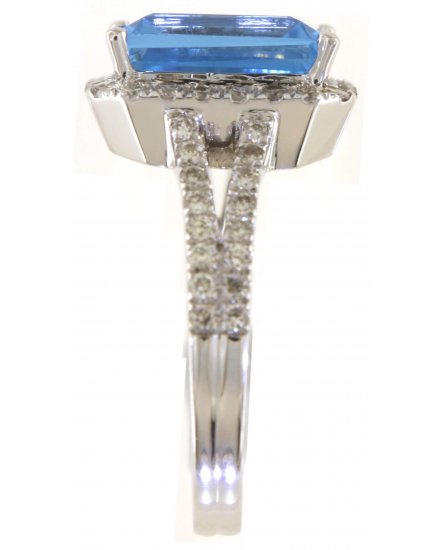 EMERALD CUT SWISS BLUE TOPAZ DIAMOND RING (TR5597)