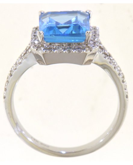 EMERALD CUT SWISS BLUE TOPAZ DIAMOND RING (TR5597)