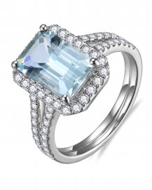 EMERALD CUT AQUAMARINE DIAMOND RING (TR5597C)