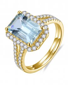 EMERALD CUT AQUAMARINE DIAMOND RING (TR5597C)