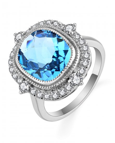 CUSHION SWISS BLUE TOPAZ DIAMOND RING (TR5598)