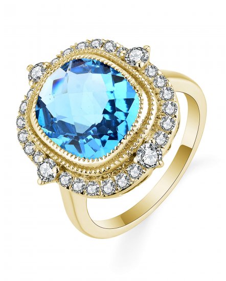 CUSHION SWISS BLUE TOPAZ DIAMOND RING (TR5598)
