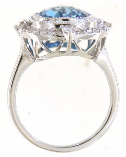 CUSHION SWISS BLUE TOPAZ DIAMOND RING (TR5598)