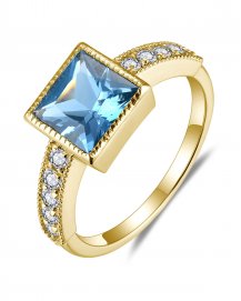 PRINCESS CUT LONDON BLUE TOPAZ DIAMOND RING (TR5805)