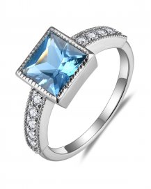 PRINCESS CUT LONDON BLUE TOPAZ DIAMOND RING (TR5805)