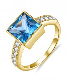 PRINCESS CUT LONDON BLUE TOPAZ DIAMOND RING (TR5805C)