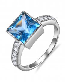 PRINCESS CUT LONDON BLUE TOPAZ DIAMOND RING (TR5805C)