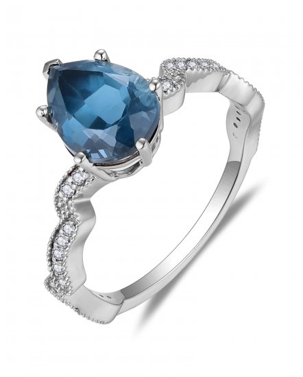 PEAR LONDON BLUE TOPAZ DIAMOND RING (TR5831)