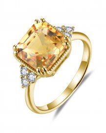 EMERALD CUT CITRINE DIAMOND RING (TR5842)
