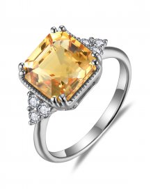 EMERALD CUT CITRINE DIAMOND RING (TR5842)