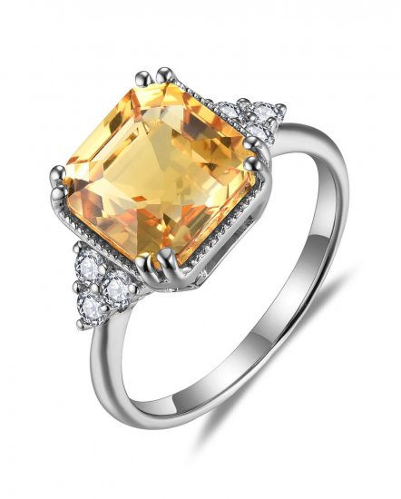 EMERALD CUT CITRINE DIAMOND RING (TR5842)