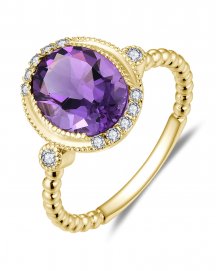 OVAL AMETHYST DIAMOND RING (TR5846)