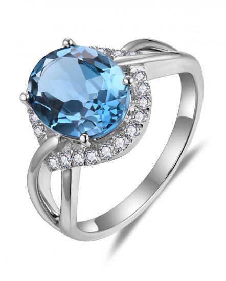 OVAL LONDON BLUE TOPAZ DIAMOND RING (TR5847)
