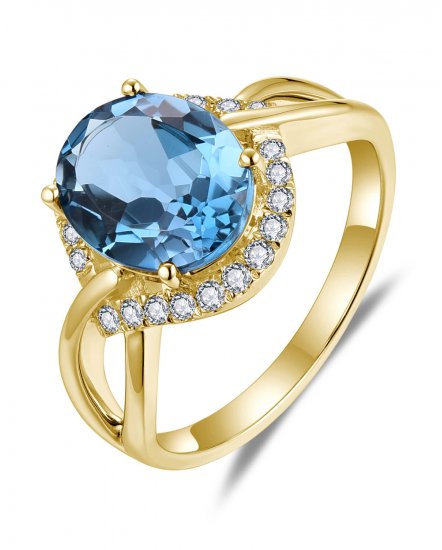 OVAL LONDON BLUE TOPAZ DIAMOND RING (TR5847)