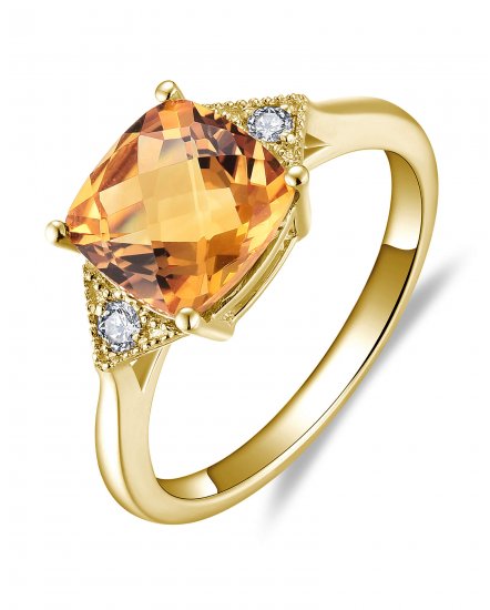 CUSHION CITRINE DIAMOND RING (TR5849)