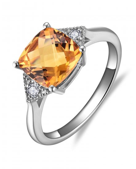 CUSHION CITRINE DIAMOND RING (TR5849)