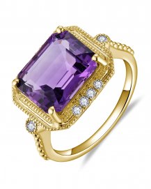 EMERALD CUT AMETHYST DIAMOND RING (TR5850)