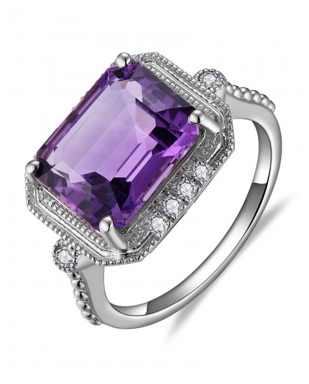 EMERALD CUT AMETHYST DIAMOND RING (TR5850)