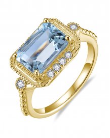 EMERALD CUT AQUAMARINE DIAMOND RING (TR5850D)