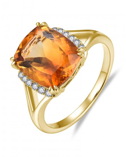 CUSHION CITRINE DIAMOND RING (TR5857)