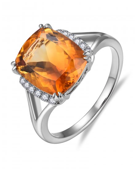 CUSHION CITRINE DIAMOND RING (TR5857)