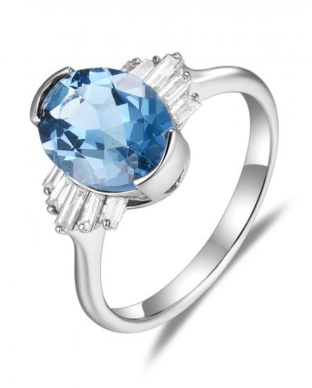 OVAL LONDON BLUE TOPAZ DIAMOND RING (TR5859)