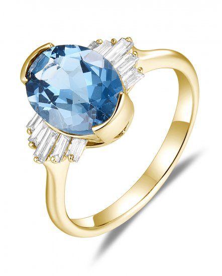 OVAL LONDON BLUE TOPAZ DIAMOND RING (TR5859)