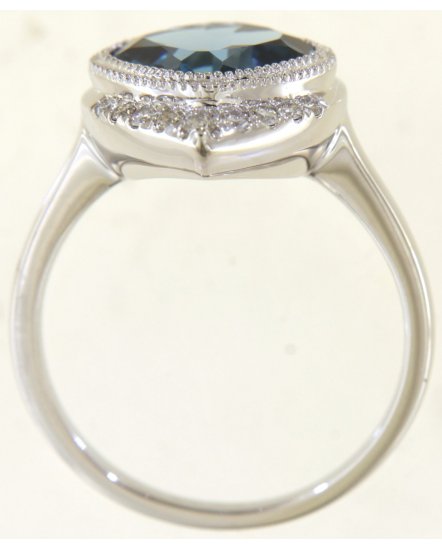 CUSHION LONDON BLUE TOPAZ DIAMOND RING (TR5862)