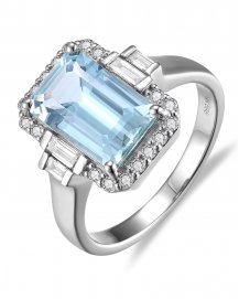 EMERALD CUT AQUAMARINE DIAMOND RING (TR5864C)