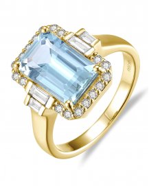 EMERALD CUT AQUAMARINE DIAMOND RING (TR5864C)