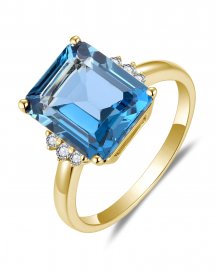 EMERALD CUT LONDON BLUE TOPAZ DIAMOND RING (TR5865)