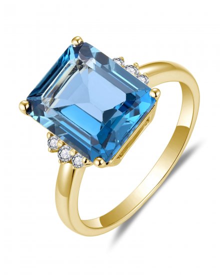 EMERALD CUT LONDON BLUE TOPAZ DIAMOND RING (TR5865)
