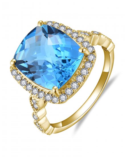 CUSHION SWISS BLUE TOPAZ DIAMOND RING (TR5868)