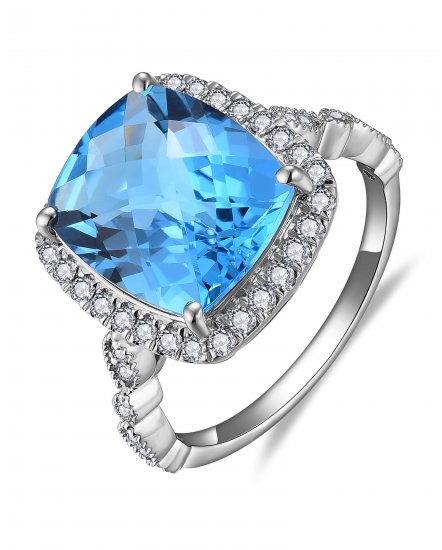 CUSHION SWISS BLUE TOPAZ DIAMOND RING (TR5868)