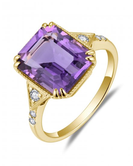 EMERALD CUT AMETHYST DIAMOND RING (TR5869)