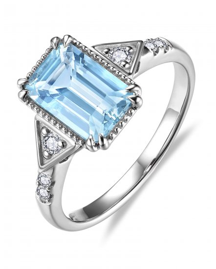 EMERALD CUT AQUAMARINE DIAMOND RING (TR5869C)