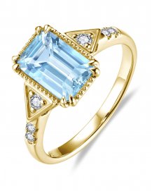 EMERALD CUT AQUAMARINE DIAMOND RING (TR5869C)