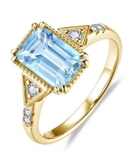 EMERALD CUT AQUAMARINE DIAMOND RING (TR5869C)
